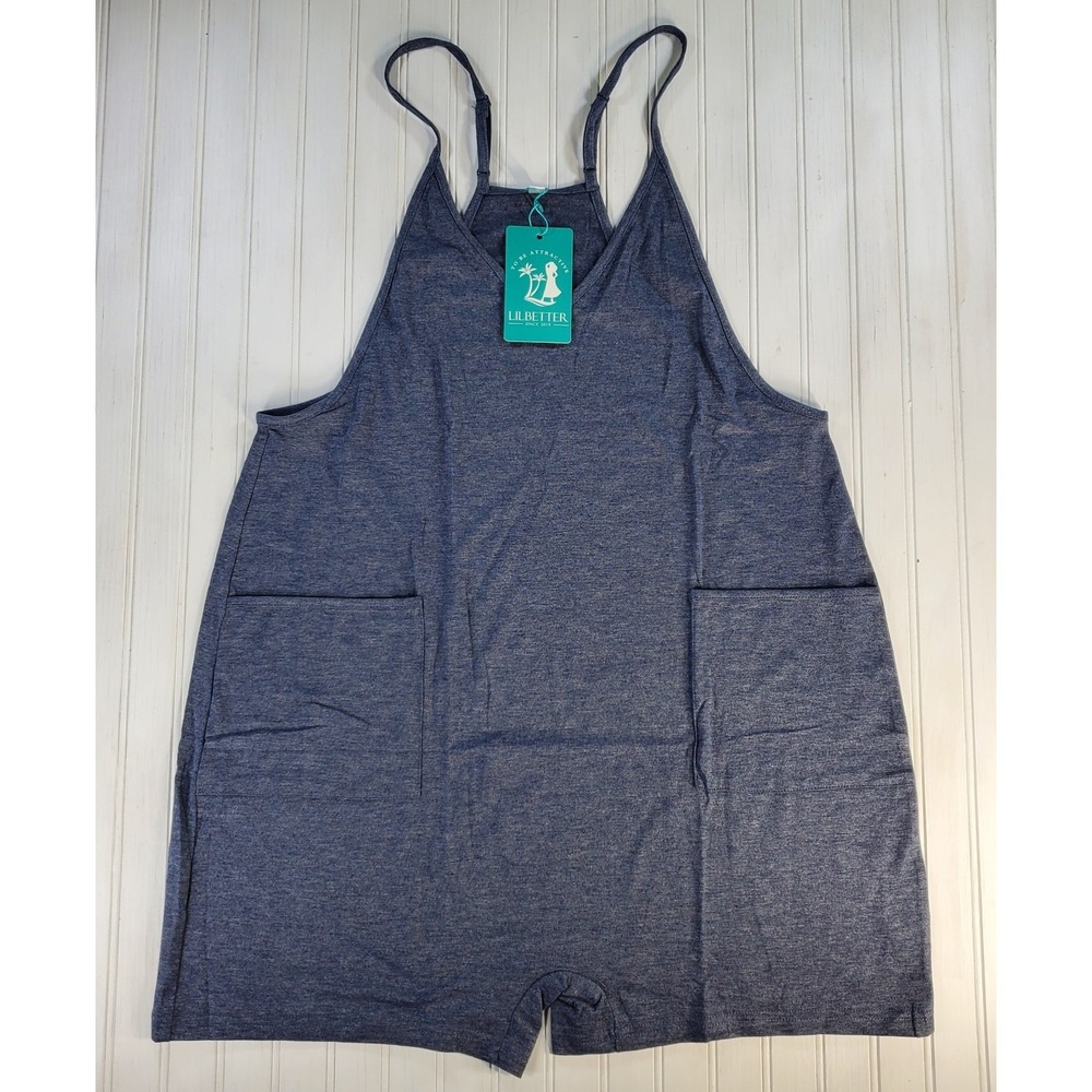 Overalls Bib Shorts Women Small Blue  Workwear Beachwear Halter One Piece Romper